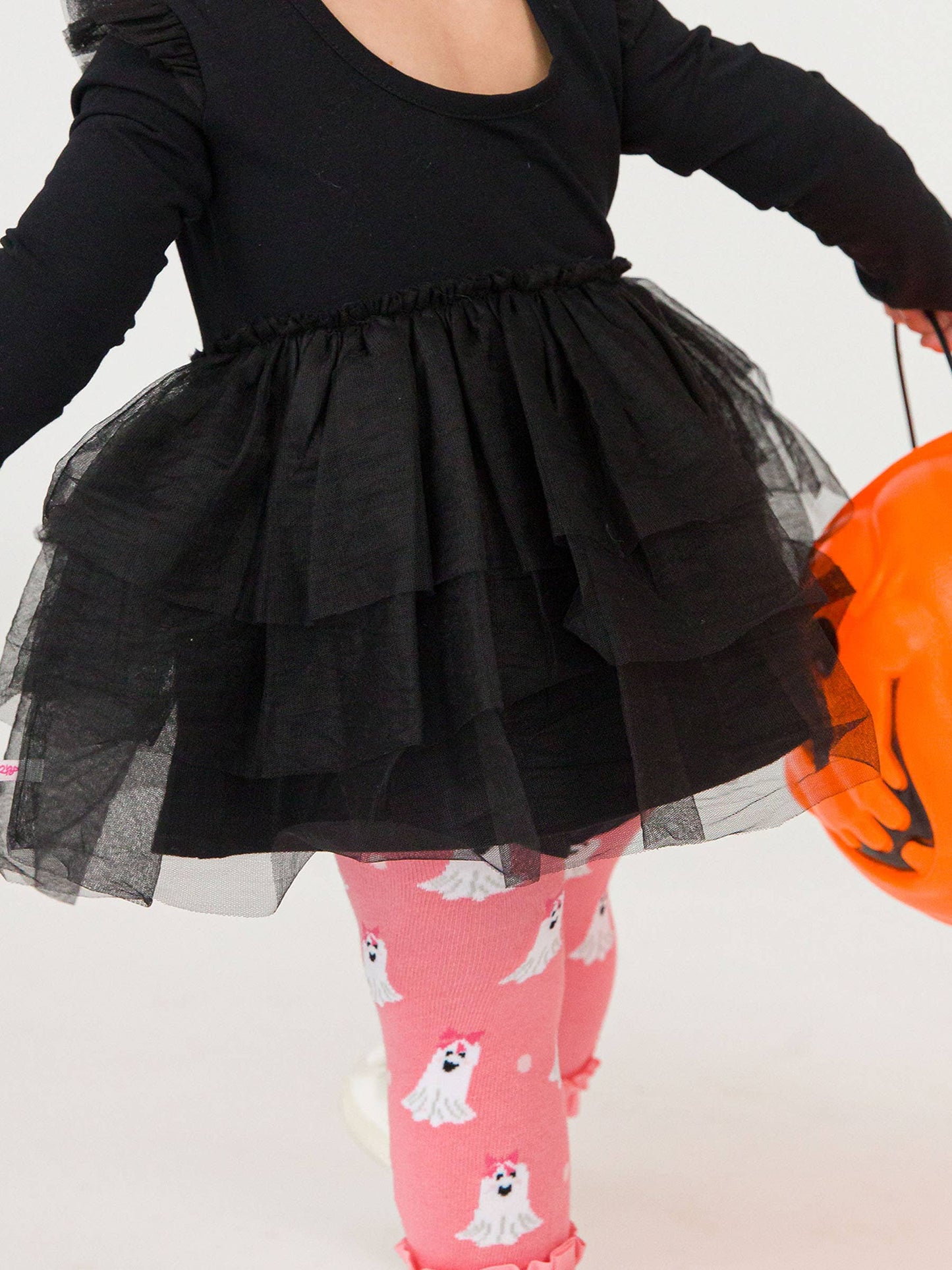 Girls Ghostie Dots Patterned Footless Ruffle Tights