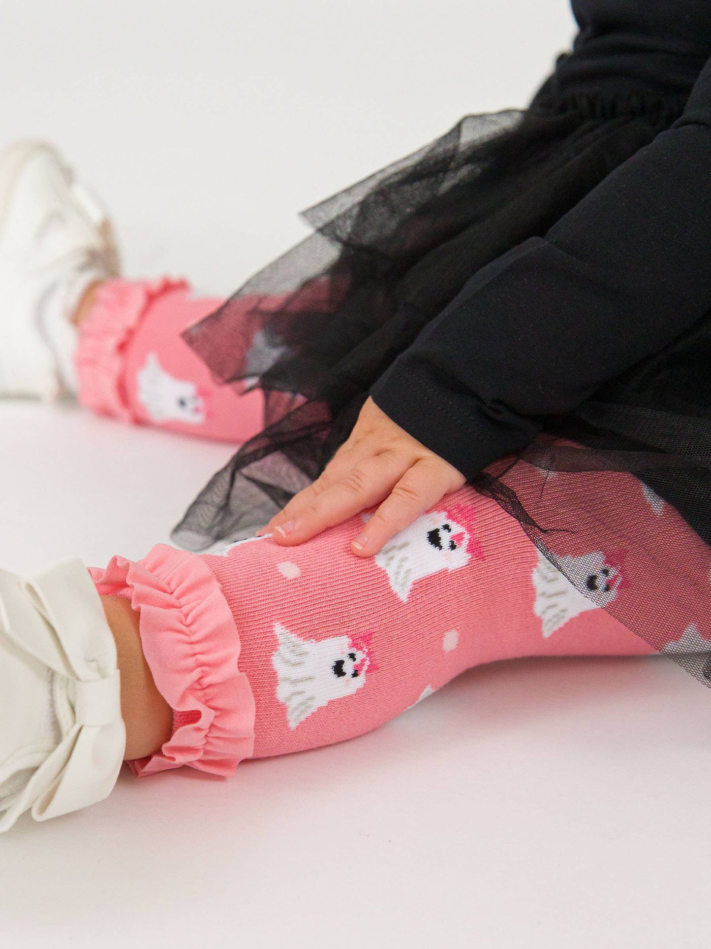 Girls Ghostie Dots Patterned Footless Ruffle Tights