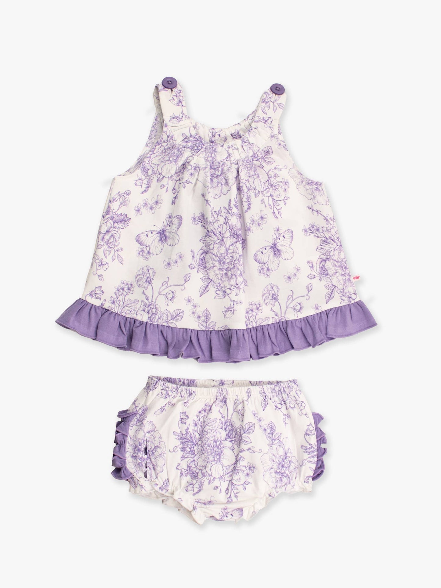 Baby Girls Wisteria Purple Butterfly Garden Toile Knit Swing Top and Bloomer Set