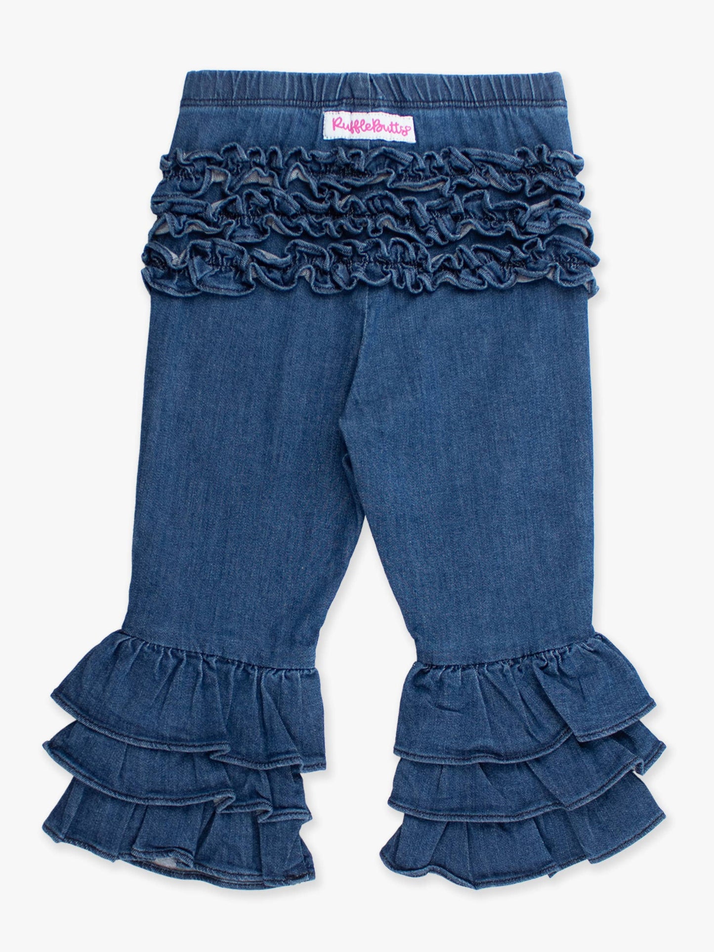 Toddler Girls Medium Wash Denim Denim Ruffle Flare Pants with Signature Rear Ruffles