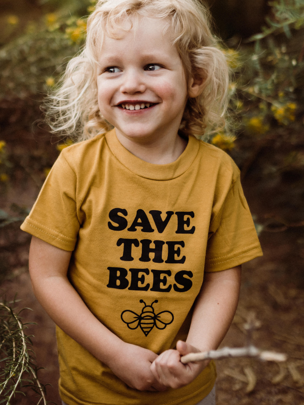 Save the Bees Kids Tshirt | Retro Graphic Pollinator Tee