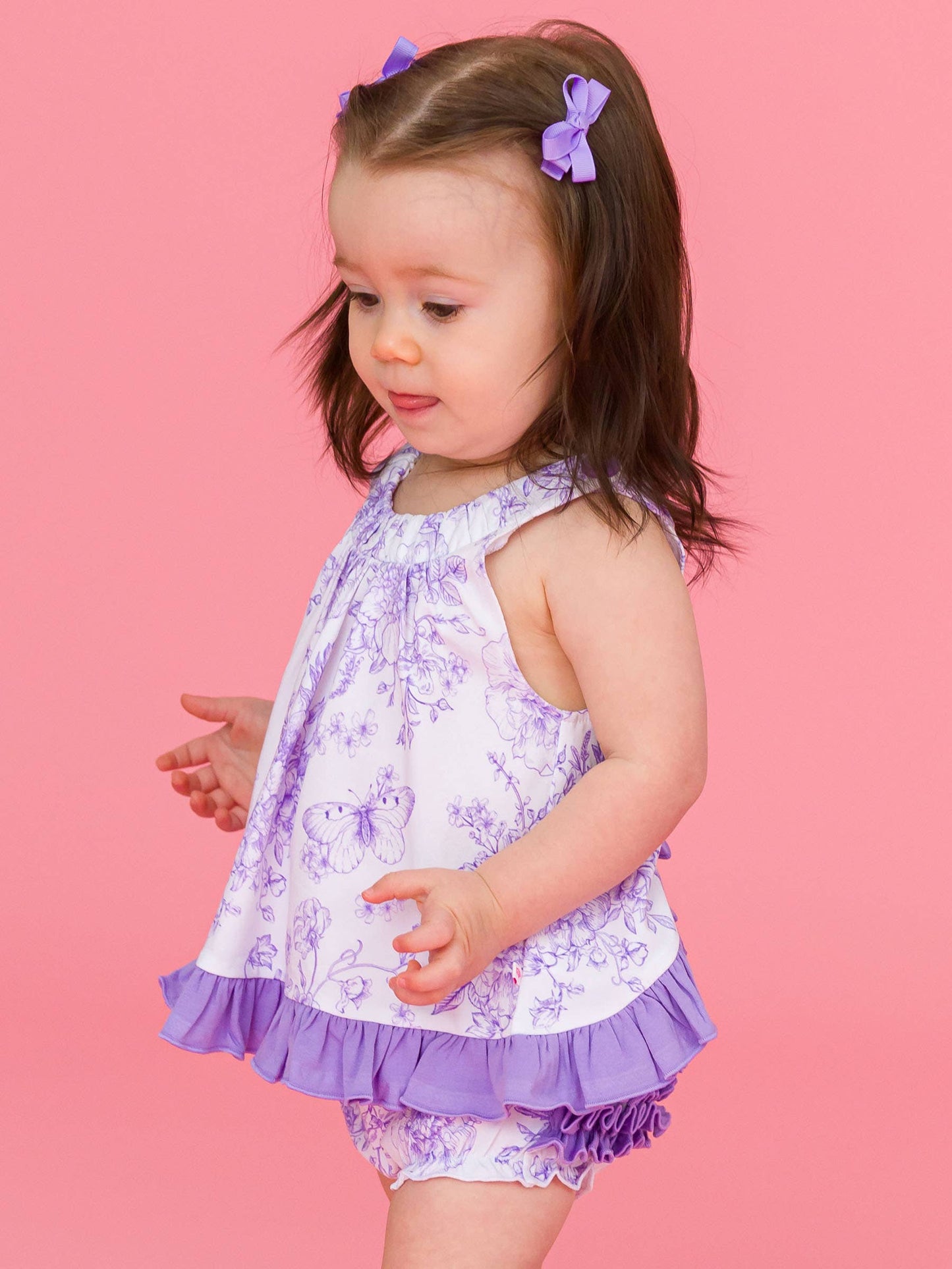 Baby Girls Wisteria Purple Butterfly Garden Toile Knit Swing Top and Bloomer Set