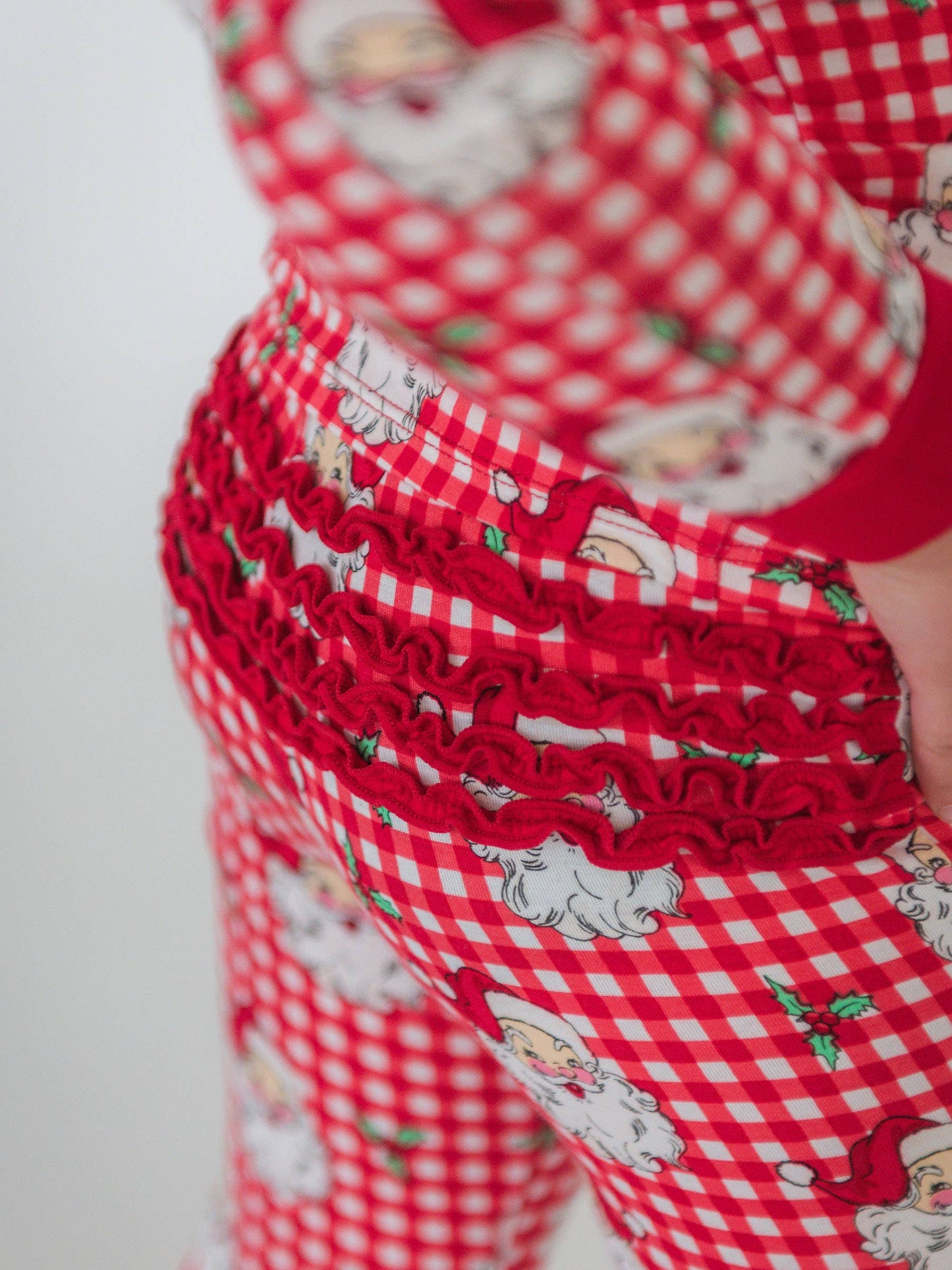 SoftSnooze™ Toddler Girls Bamboo Viscose Red Dear Santa Ruffle Long Sleeve Pajama Set with Signature Rear Ruffles