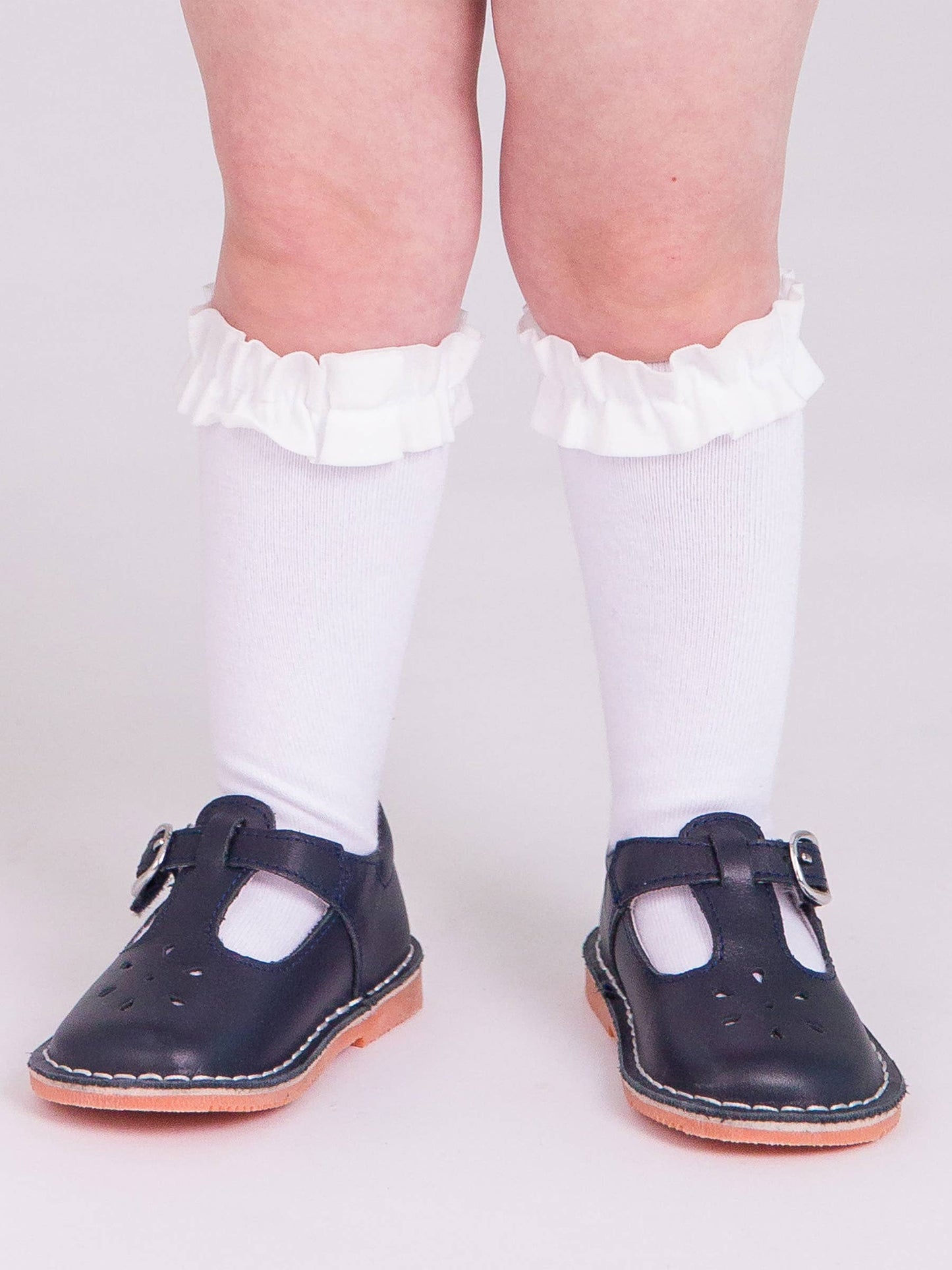 Girls Dark Cherry, White & Fir Green 3-Pack Knee High Ruffle Socks