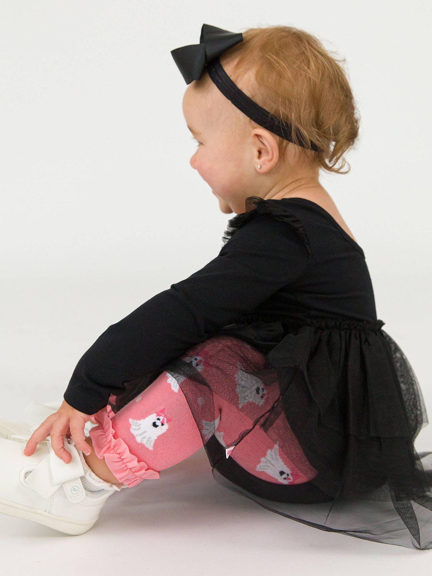 Girls Ghostie Dots Patterned Footless Ruffle Tights