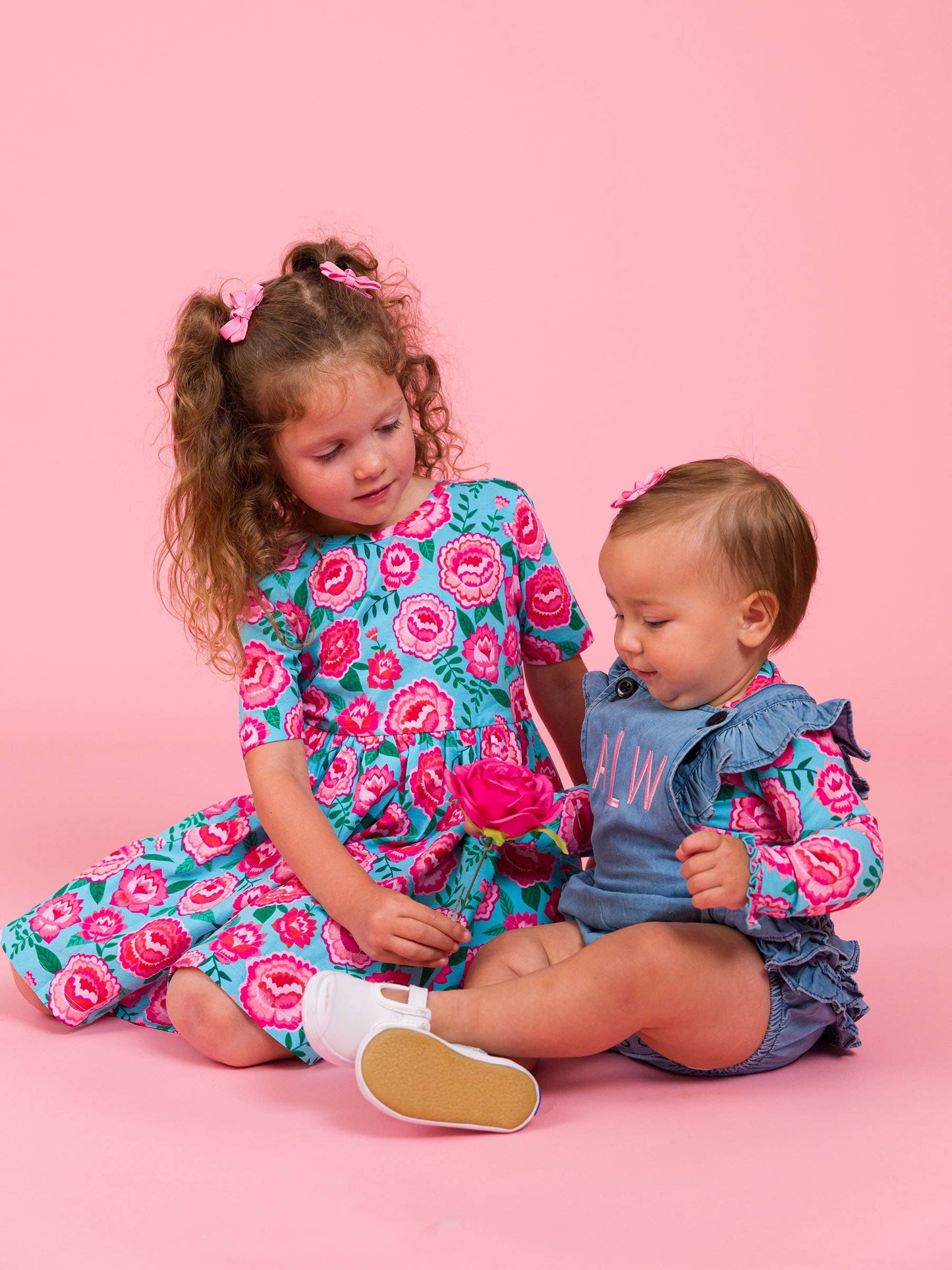 Baby Girls Light Wash Woven Flutter Overall Romper