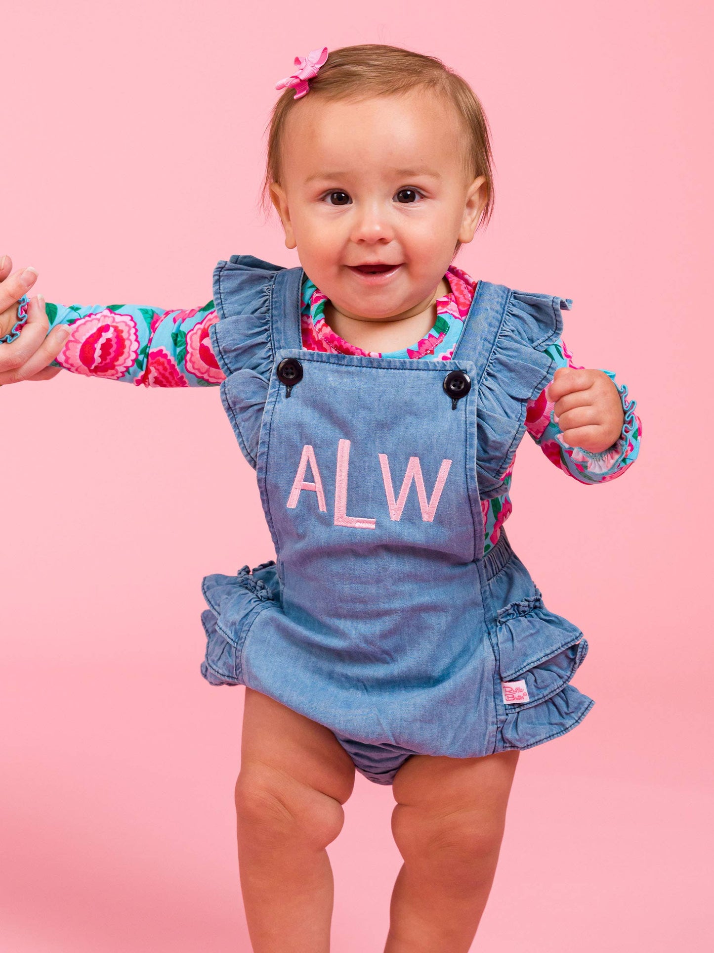 Baby Girls Light Wash Woven Flutter Overall Romper