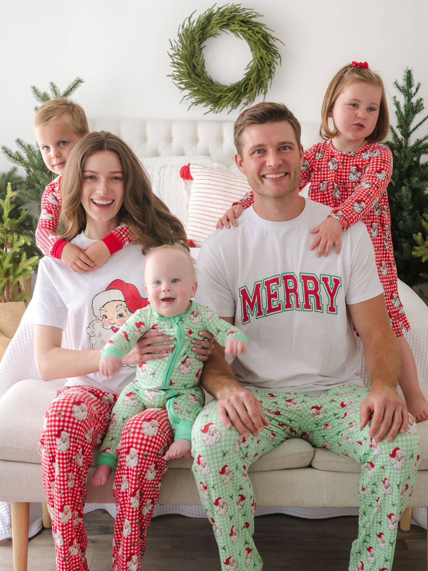 SoftSnooze™ Toddler Girls Bamboo Viscose Red Dear Santa Ruffle Long Sleeve Pajama Set with Signature Rear Ruffles