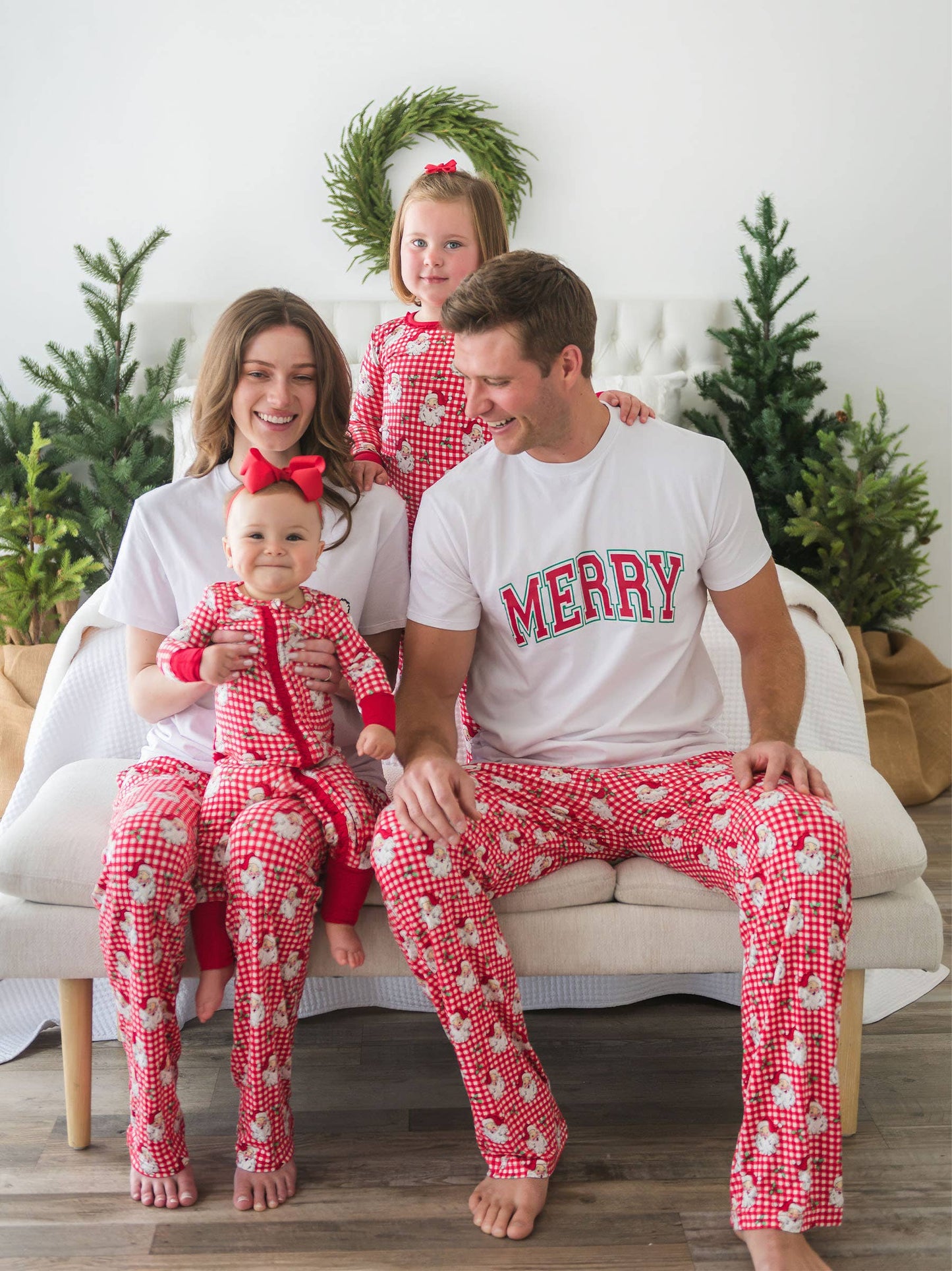 SoftSnooze™ Toddler Girls Bamboo Viscose Red Dear Santa Ruffle Long Sleeve Pajama Set with Signature Rear Ruffles