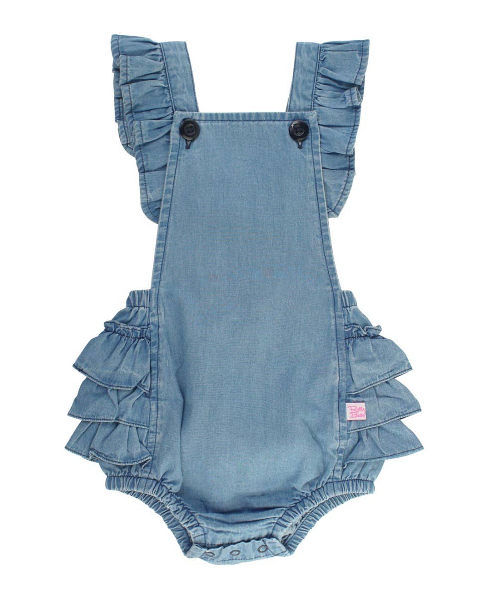 Baby Girls Light Wash Woven Flutter Overall Romper