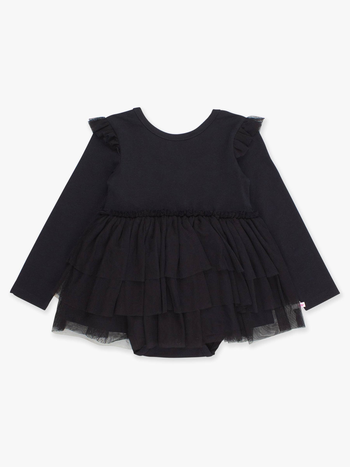 Baby Girls Black Flutter Tulle Long Sleeve Twirl Romper