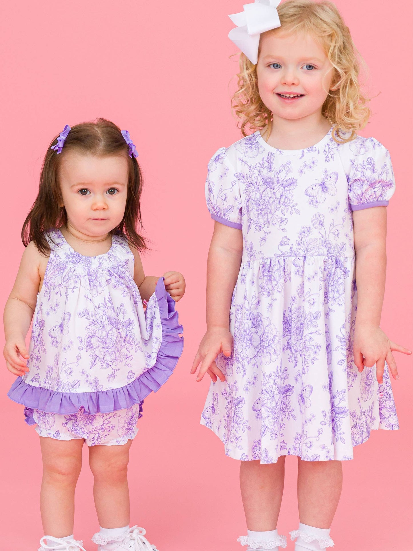 Baby Girls Wisteria Purple Butterfly Garden Toile Knit Swing Top and Bloomer Set
