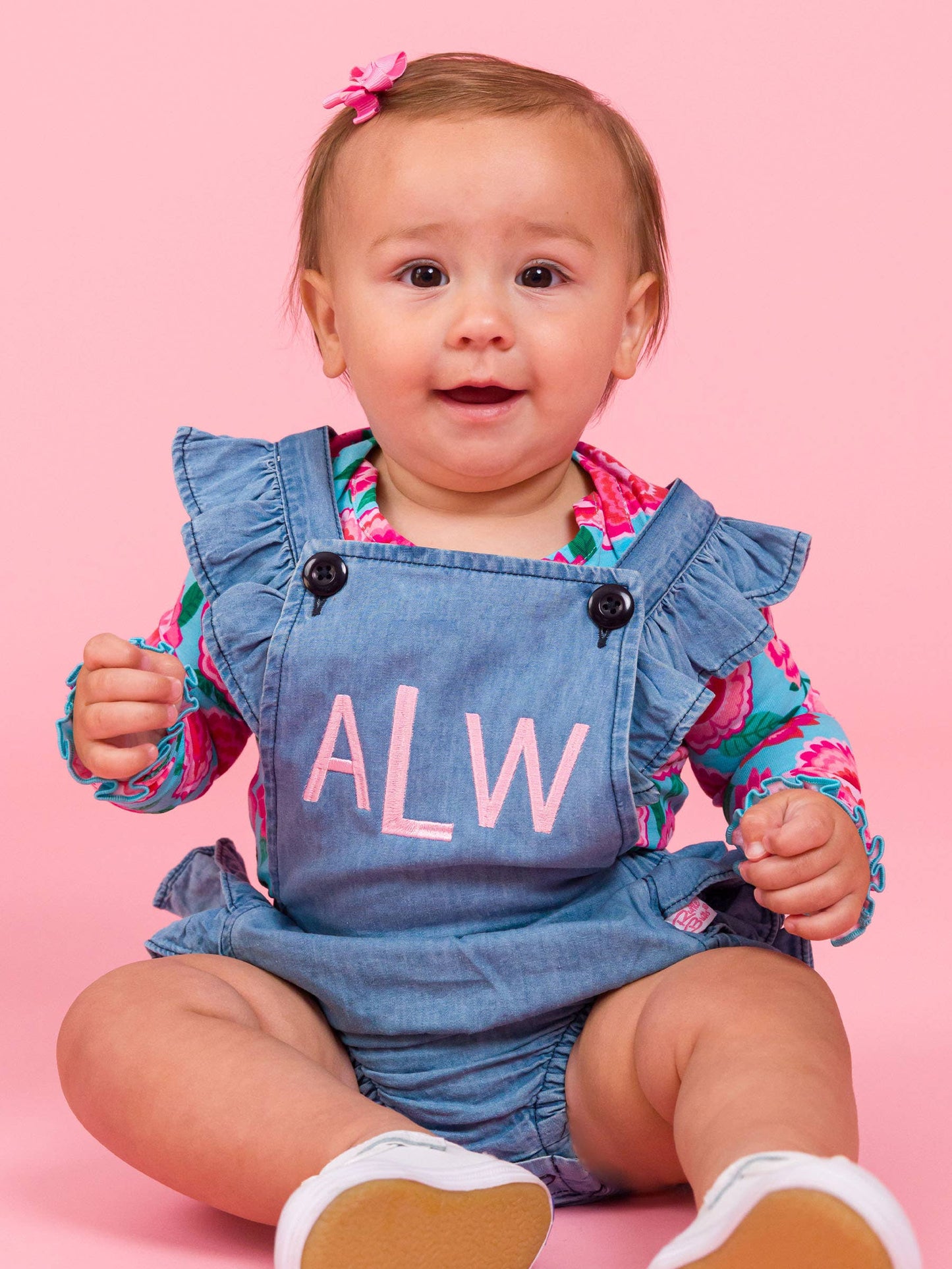 Baby Girls Light Wash Woven Flutter Overall Romper