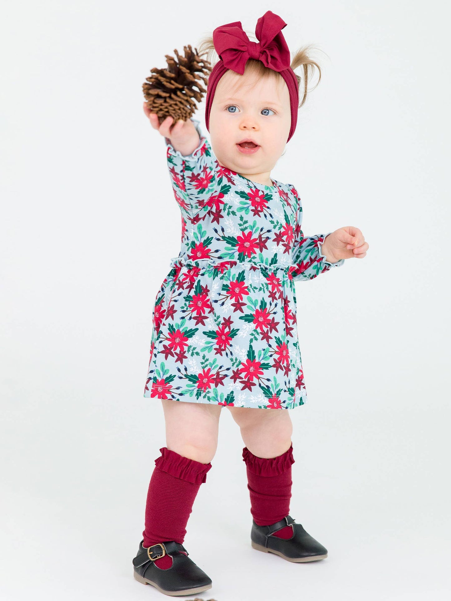Girls Dark Cherry, White & Fir Green 3-Pack Knee High Ruffle Socks