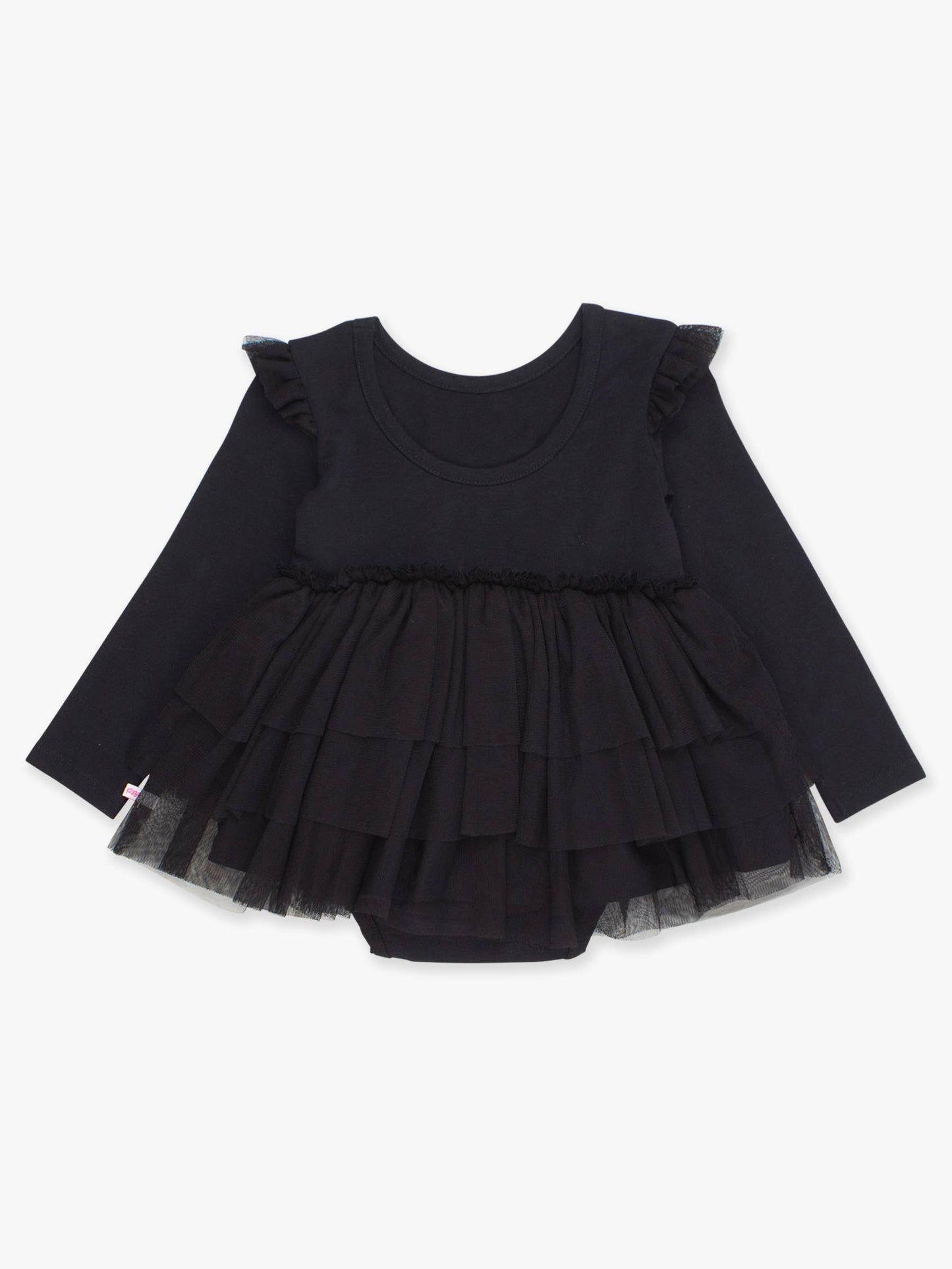 Baby Girls Black Flutter Tulle Long Sleeve Twirl Romper