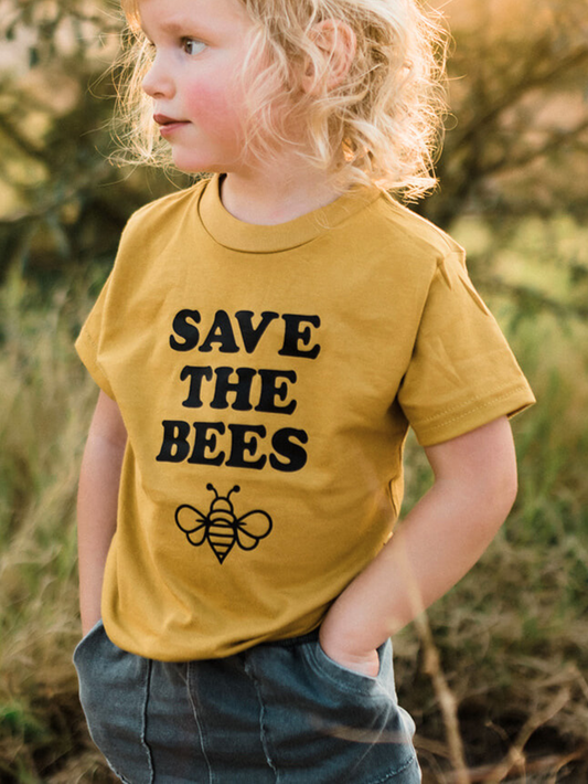 Save the Bees Kids Tshirt | Retro Graphic Pollinator Tee