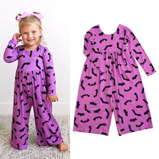 Echo Purple Bats WIDE LEG ROMPER Bamboo Halloween Outfit