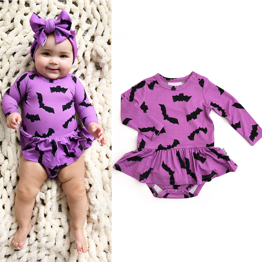 Echo Purple Bats TUTU Bamboo Halloween Baby Dress