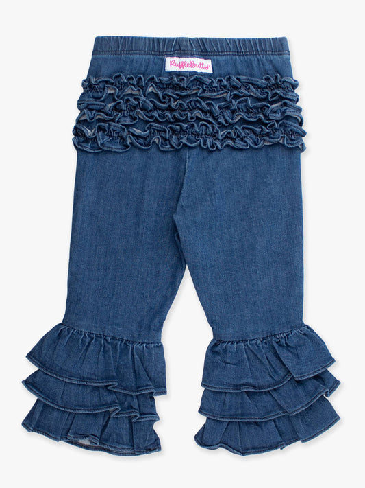 Toddler Girls Medium Wash Denim Denim Ruffle Flare Pants with Signature Rear Ruffles