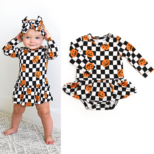 Merlin Checkered Pumpkins TUTU Bamboo Baby Halloween Dress