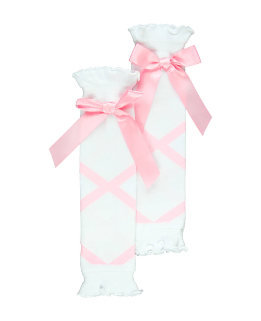 Girls White Ballet Bow Leg Warmers