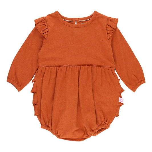 Baby Girls Rust Knit Long Sleeve Flutter Bubble Romper