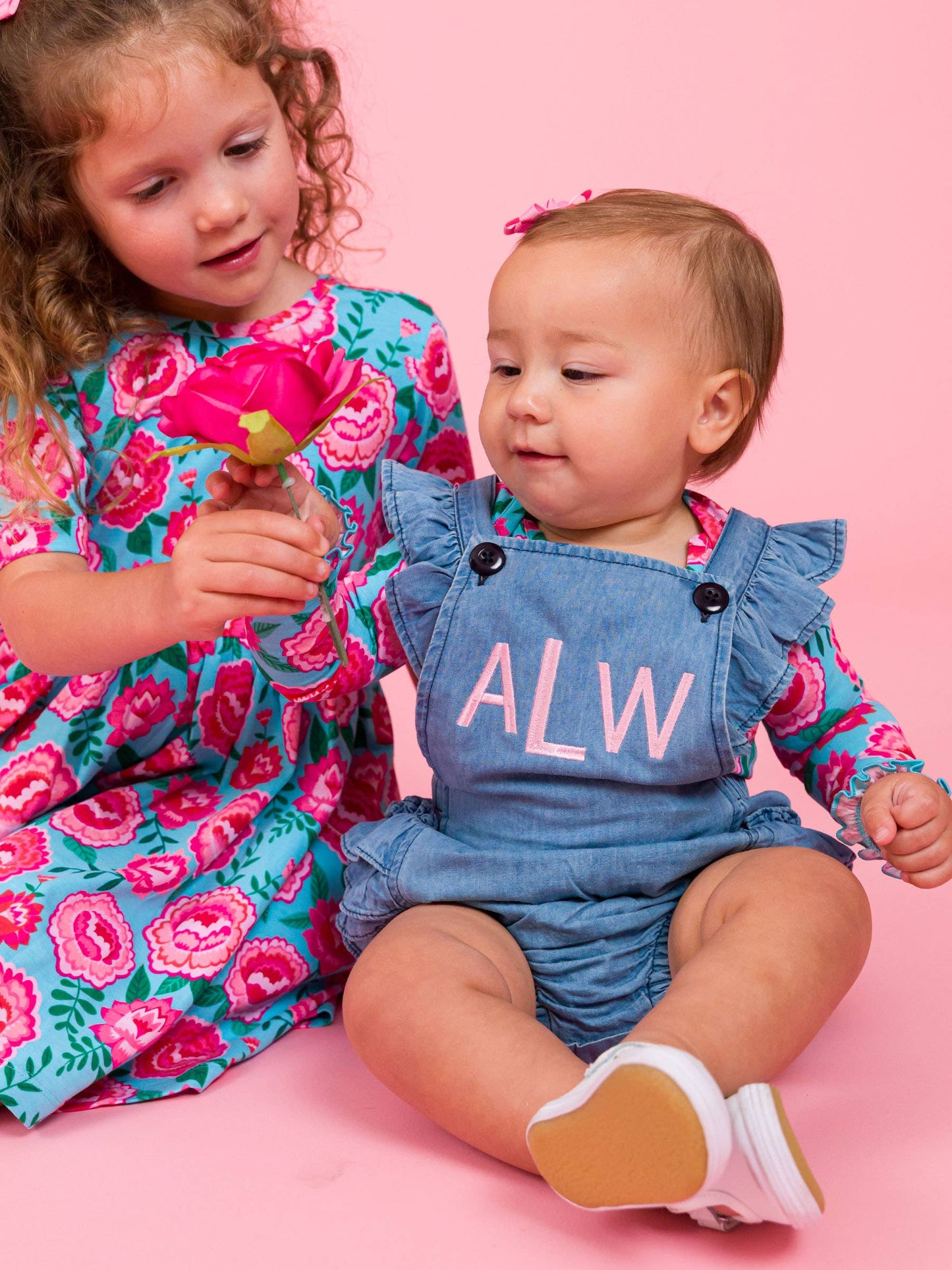 Baby Girls Light Wash Woven Flutter Overall Romper