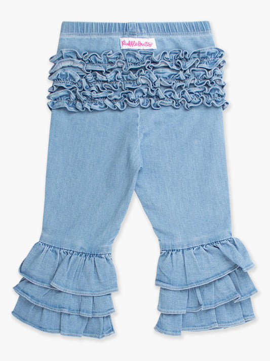 Toddler Girls Light Wash Denim Denim Ruffle Flare Pants with Signature Rear Ruffles