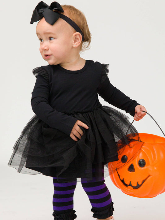 Baby Girls Black Flutter Tulle Long Sleeve Twirl Romper